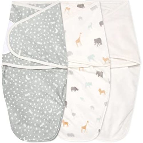 aden + anais, Velboa Baby Wrap, Newborn Wearable Swaddle Blanket,TOG 1.5, 3 Pack, Grey Wild Prairie, 0-3 Months