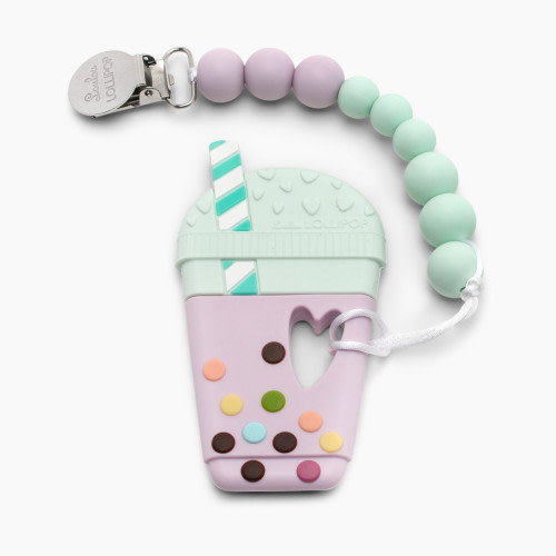 Loulou Lollipop Silicone Teether with Clip - Taro Bubble Milk Tea (Lilac)