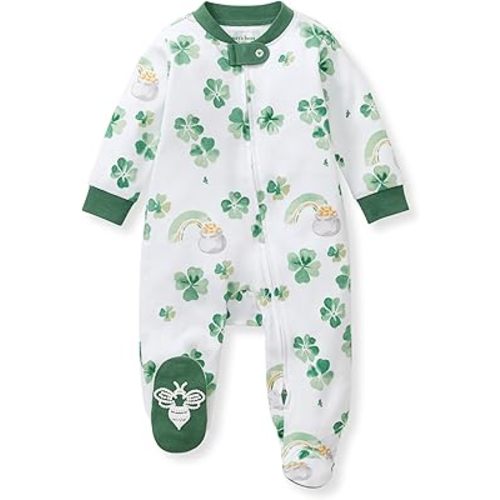 Burt's Bees Baby Organic Cotton Sleep and Play Footed Pajamas for Girls, Zipper PJ Newborn Sleeper with Non-Slip Bee Grips