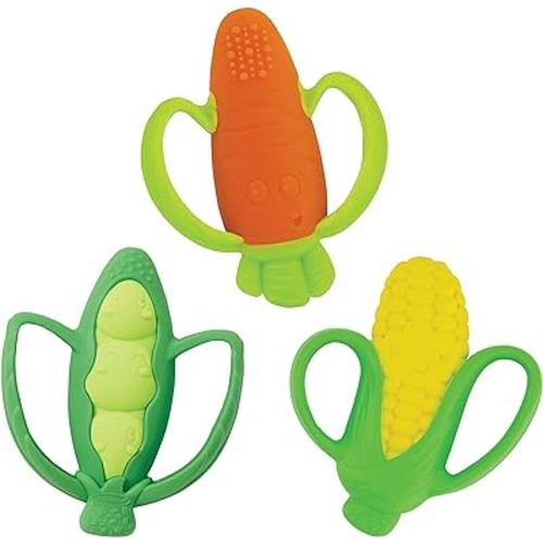 Infantino Farmers Market Teether Gift Set - Set of 3 BPA-Free Veggie Textured Silicone Teethers for Soothing Sore Gums, Multicolor