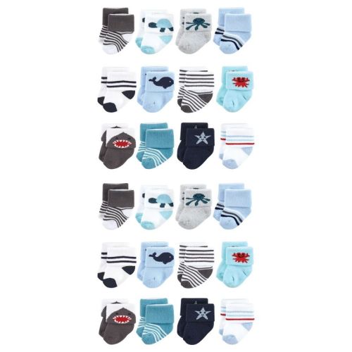 Hudson Baby Cotton Rich Baby Terry Socks 24-Pack, Blue Gray Solid, 6-12 Months