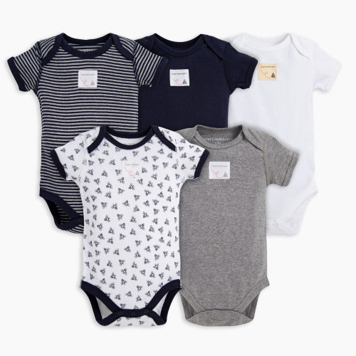 Burt's Bees Baby Organic Short Sleeve Bodysuit (5 Pack) - Blueberry, 0-3 Months