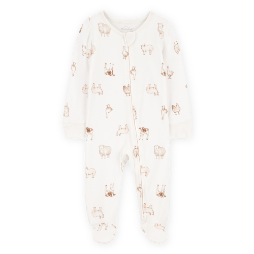 Ivory Baby Farm Animals Print 2-Way Zip PurelySoft Sleep & Play Pajamas - Ivory