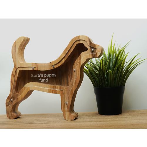 Dog piggy bank from natural wood, unique animal lover present, brown dog lover gift wood piggy bank puppy, unique dog coin fund box kid gift