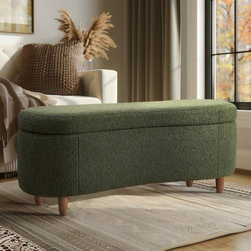 Bailey Green Dining Bench with Boucle Flip Top Storage Bench 48 in.