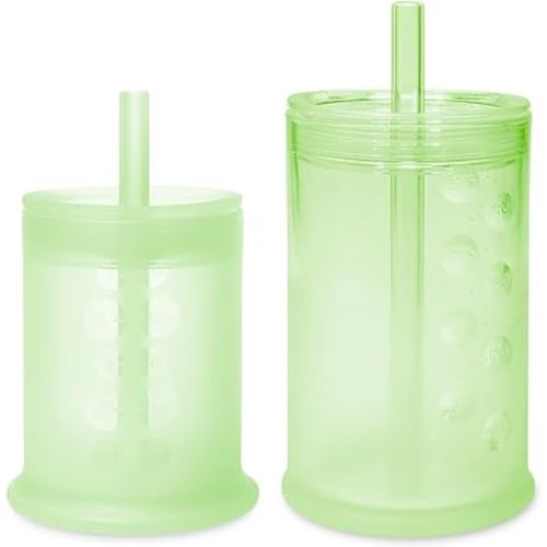 Olababy Silicone Training Cup with Straw Lid 5oz + 9oz Bundle (Kiwi)
