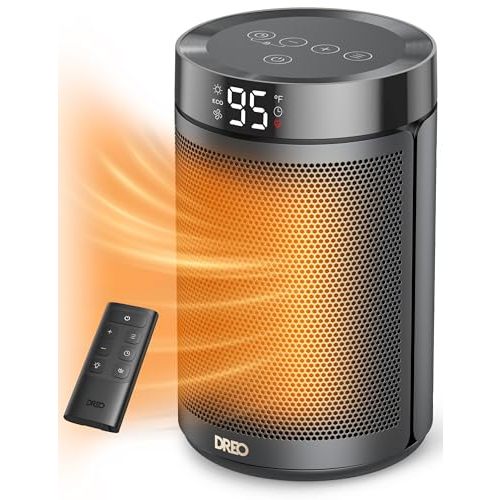 Dreo Space Heater, Portable Electric Heaters for Indoor Use with Thermostat, Digital Display, 1-12H Timer, Eco Mode and Fan Mode, 1500W PTC Ceramic Fast Safety Heat for Office Bedroom Home, Black