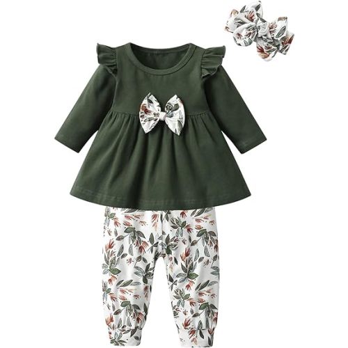Amazon.com: 3PCS Baby Girl Clothes Ruffle Floral Shirt Tops Pants Headband Outfit Sets: Clothing, Shoes & Jewelry