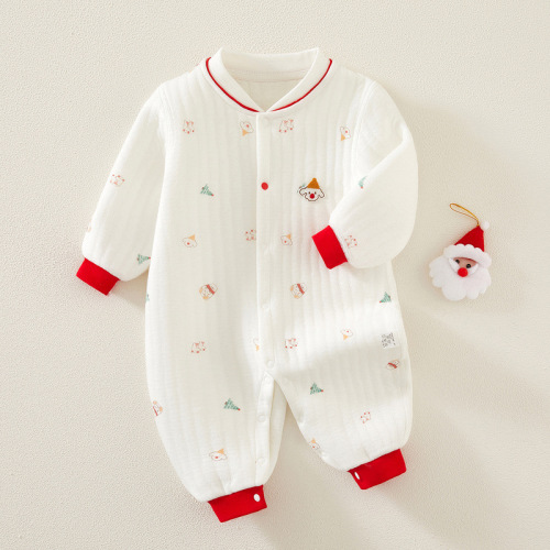 Baby Boy/Girl 100% Cotton Button Up Deer Embroidery Long Sleeve Romper