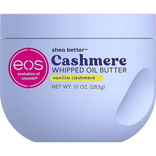 eos Cashmere Whipped Oil Body Butter, Vanilla Cashmere, 72 Hour Weightless Moisture For Dry Skin, Rich Formula and Deep Hydration, Body Care, 10 oz