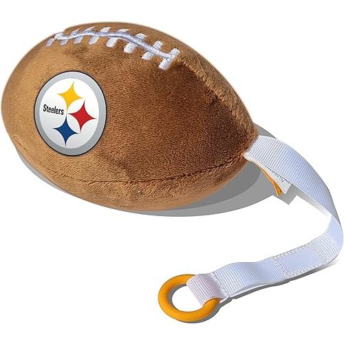 Pittsburgh Steelers Plush Football Pacifier Holder by Smilo - Officially Licensed NFL Soother Holder - Soft Plush Toy and Dummy Holder - Fits Any Pacifier - Stroller Accessory & Newborn Essential