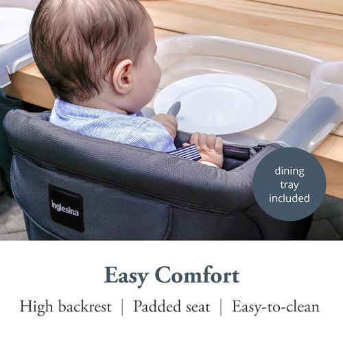 Inglesina Fast Table Chair (Black) + Fast Dining Tray Plus - High Chair for Babies & Toddlers 6-36 Months - Fits Tables 0.8'' to 3.5'' Thick - Portable Design - Includes Carry Bag - BPA Free