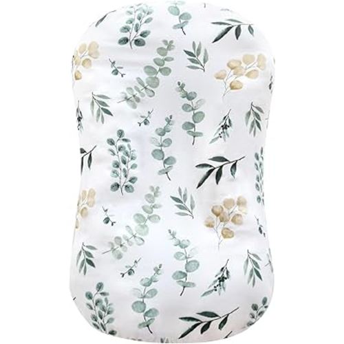 LifeTree Muslin Baby Lounger Cover, Newborn Slipcover Lounger Cover for Boys Girls Infant, Soft 70% Viscose from Bamboo and 30% Cotton, Cover Only, Eucalyptus Pattern