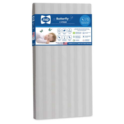 Sealy Butterfly 2-Stage Extra Firm Baby Crib & Toddler Mattress, Foam, Waterproof Zip Cover