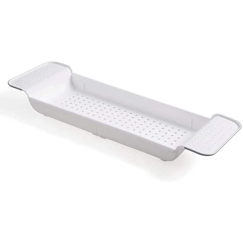 WINAKUI Adjustable Bathtub Tray Caddy Bath Tub Rack, Extendable Bathroom Shelf Bathtub Dish Drainer, Retractable Bath Tub Tray Rack for Kitchen Bathroom (White)