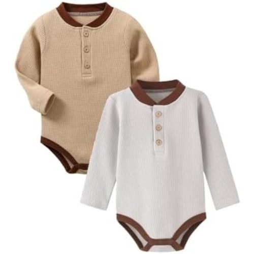 Baby Girls Boys Long Sleeve Bodysuits, Organic Cotton Waffle Gender Neutral Romper 2 Packs(0-24 Months)