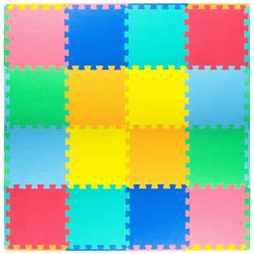 ProSource Foam Puzzle Floor Play Mat for Kids and Babies with Solid Colors, 36 or 16 Interlocking Tiles with Borders, Assorted