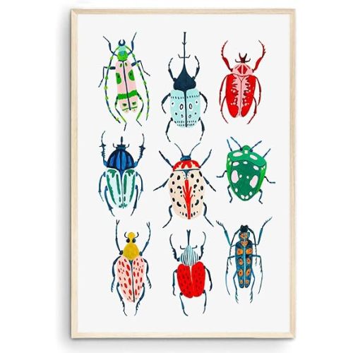 Nationcog Woodland Insect Wall Art - Kids Room Decor, Bugs Art, Animal Nursery, Gift for Her (Unframed) (12x18)