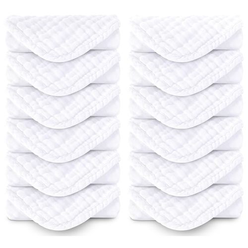 Muslin Burp Cloths 100% Cotton Large 20''x10'' Extra Soft and Absorbent Baby Wash Cloths Spit Up Rags - Baby Burping Cloth for Boys Girls Items(12 Pack White)