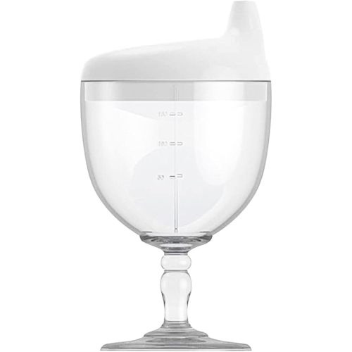 KFT Baby Sippy Cup Wine Glass - Fun No Spill Plastic Goblet for Kids - Perfect Beverage Mug with Lid for Birthday Parties and Celebrations - Ideal for Milk, Juice, and More! (White, 1)