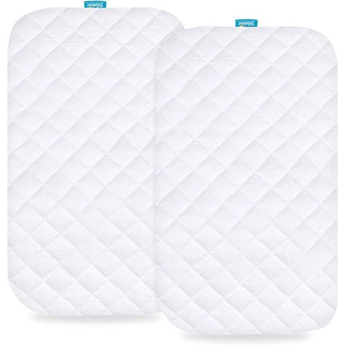 Waterproof Bassinet Mattress Pad Cover Compatible with ANGELBLISS Baby Bassinet, 2 Pack, Quilted Ultra Soft Bamboo Sleep Surface, Breathable and Easy Care - for ANGELBLISS Baby Bedside