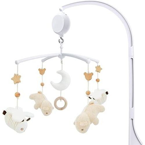 Crib Mobile 35 Lullaby Music, Cotton Baby Mobiles for Cribs & Pack N Play, Easy to Install, Stuffed Animals Hanging Toys Newborn Boys & Girls, Bear