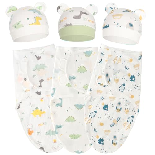 AQOKKA Baby Swaddle Sleep Sacks with Bear Ear Hats Cotton Adjustable Swaddle Blankets Wrap Nursery Swaddles for Newborns Boy Girl Infant 0-3 Months