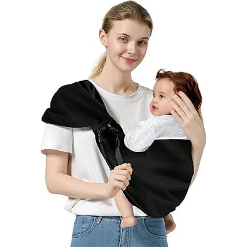 Baby Sling Carrier, Toddler Sling Toddler Carrier with Wide Shoulder Strap, Lightweight Baby Carriers Newborn to Toddler Infant Wrap Carriers Perfect for Mom and Dad, Black