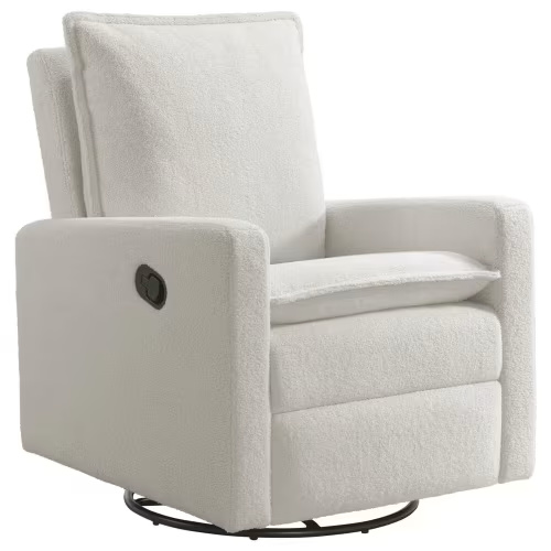 M Design Village Uptown Swivel Push Back Rocker Recliner in Boucle White | Shop NFM