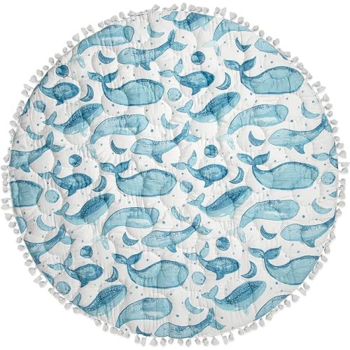 Crane Baby Activity Mat, Infant and Baby Quilted Playmat for Boys and Girls, Ocean Whale, 40” x 40”