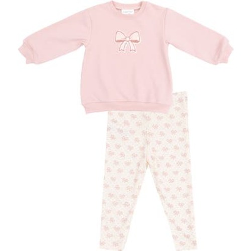 Bow Appliqué Cotton Sweatshirt & Print Leggings Set, 12-18M
