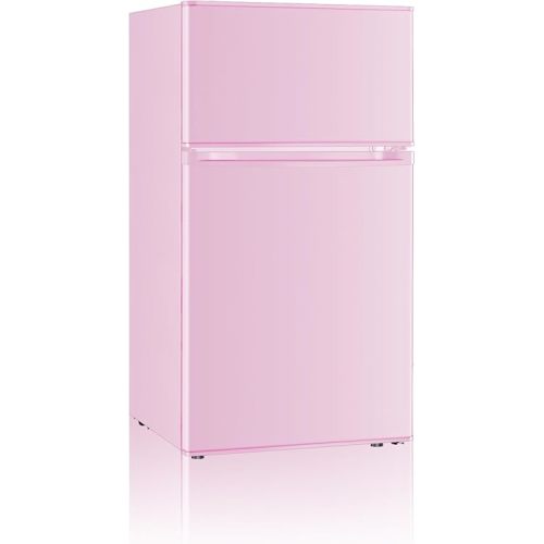 Mini Fridge with Freezer, 3.2 Cu.Ft, 2 Doors Compact Mini Refrigerator with Separate Freezer for Dorm, Bedroom, Office, Apartment with 7-Level Temperature Control, Removable Shelves (Pink)