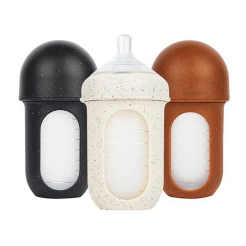 Boon Nursh Silicone Baby Bottles With Collapsible Silicone Pouch - 8 Fl Oz/3pk - Speckle
