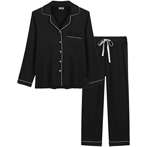 Cherrydew Women Pajama Sets Bamboo Viscose Cooling Long Sleeve Sleepwear Super-Soft Comfy Button Down Lounge Sleep Set S-XXL