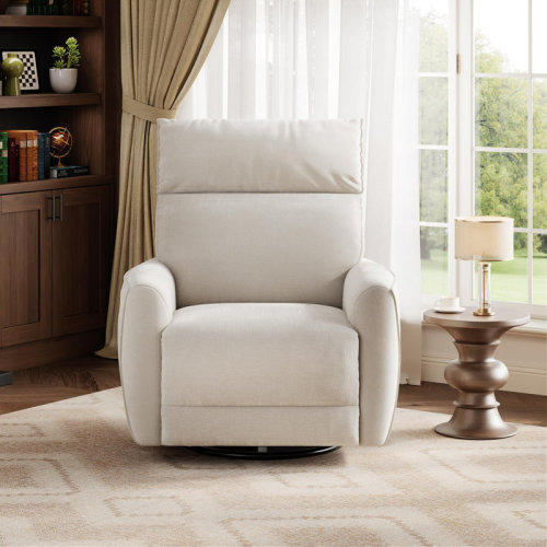 Ebern Designs Power Swivel Rocking Recliner Chair, 270° Glider with USB Charging, PU Leather for Living Room or Nursery, Camel | Wayfair