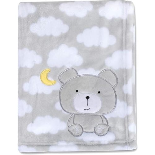 Plush Fleece Throw and Receiving Baby Blankets for Boys and Girls 30x36 (Grey Bear)