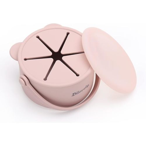 Snack Cups for Toddlers, Baby Snack Containers, Silicone Toddler Snack Cups No Spill, Food Catcher with Lid & Bucket-like Handle, BPA Free & Dishwasher Safe, 9 Ounce Lilac