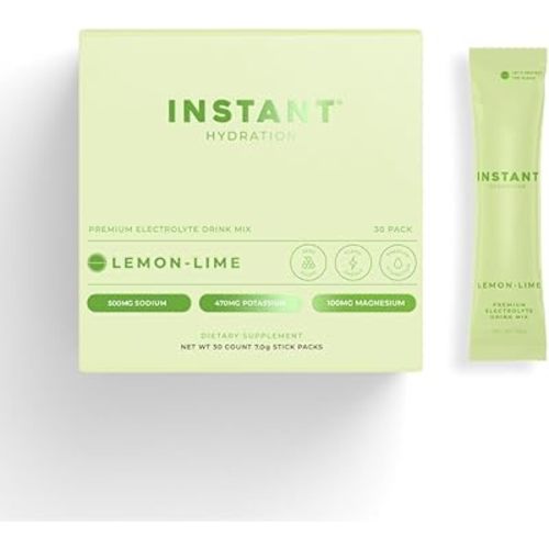 Instant Hydration Electrolytes Powder Packets - Lemon Lime Drink Mix - Zero Sugar - Keto, Vegan, Gluten-Free, Non-GMO - Boost Recovery, Brain Health, Muscle & Tissue Support- 30 Sticks