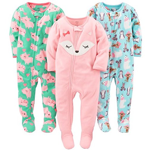 Simple Joys by Carter's Toddlers and Baby Girls' Loose-Fit Flame Resistant Fleece Footed Pajamas, Pack of 3