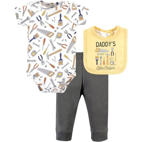Hudson Baby Unisex Baby Cotton Bodysuit, Pant and Bib Set - 3-6 Month - Construction Work