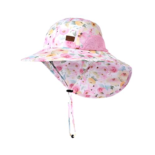 Tisoloow Baby Sun Hats Boys Girls Summer UPF 50+ Sun Protection Toddler Beach Hat Neck Flap Kid Cap with Wide Brim