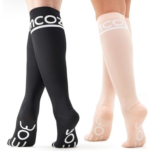Momcozy Compression Socks for Women, 2 Pack 15-20 mmHg Graduated knee-high Compression Socks for Pregnancy, Nurses, Travel