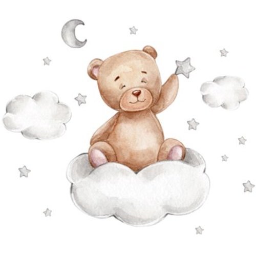 Lieonvis Cartoon Cute Bear Wall Stickers Bear Clouds Moon and Star Wall Decals Peel and Stick Wall Sticker Mural Removable Self-Adhesive Wall Decal for Kids Baby Room Bedroom Nursery Playroom Home Dec