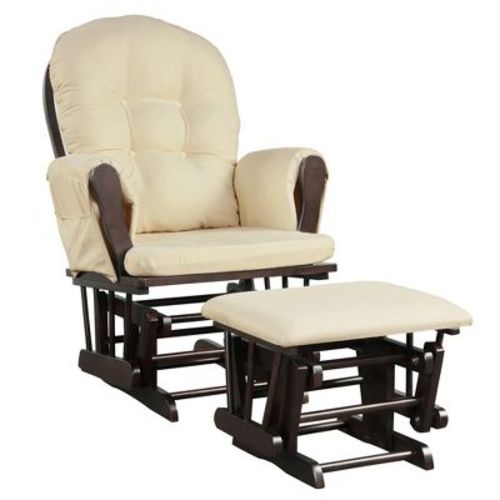 Costway Baby Nursery Relax Rocker Rocking Chair Glider & Ottoman Set w/Cushion Beige