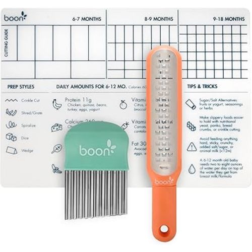 Boon DIVVY Baby Solid Food Prep Starter Kit - Includes 11x14 Silicone Placemat, Grater, and Crinkle Cutter - Baby Feeding Set - Baby Food Cutting Mat for Baby Feeding Supplies - 3 Count