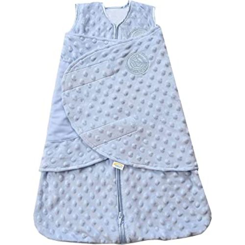 HALO Sleepsack Plush Dot Velboa Swaddle, 3-Way Adjustable Wearable Blanket, Blue, Newborn, 0-3 Months