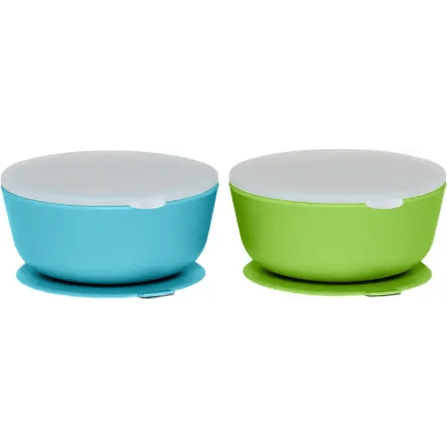 WeeSprout Suction Bowls for Baby & Toddlers (Set of 2) - 100% Silicone w/Plastic Lid - Leak Proof Feeding Supplies - Dishwasher & Microwave Safe Infant Dinnerware w/Extra Strong Base