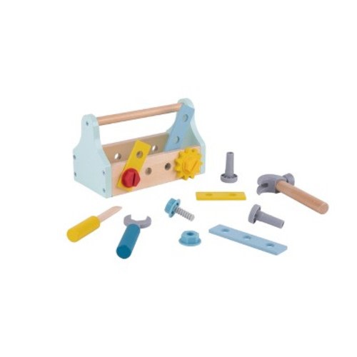 Toysters 18 Piece Take Along Wooden Tool Kit Construction Box For Boys & Girls