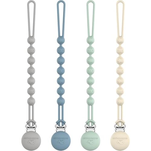 Cuddle Campus Silicone Pacifier Clip Holder with One Piece Design,Soft Flexible Binky Clips with Texture for Baby Boy and Girl Pack of 4 (0-6m)