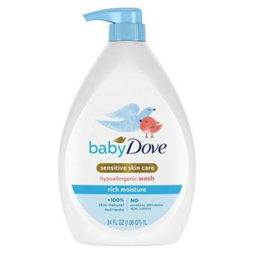 Baby Dove Rich Moisture Baby Wash & Shampoo, Hypoallergenic And Tear-free - 34 Fl Oz